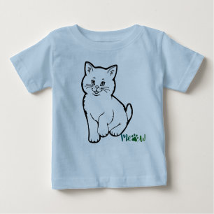 Camiseta Para Bebê Gato azul