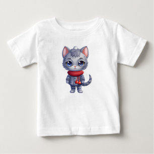 Camiseta Para Bebê Gato Azul Russo e Cachorro de Natal