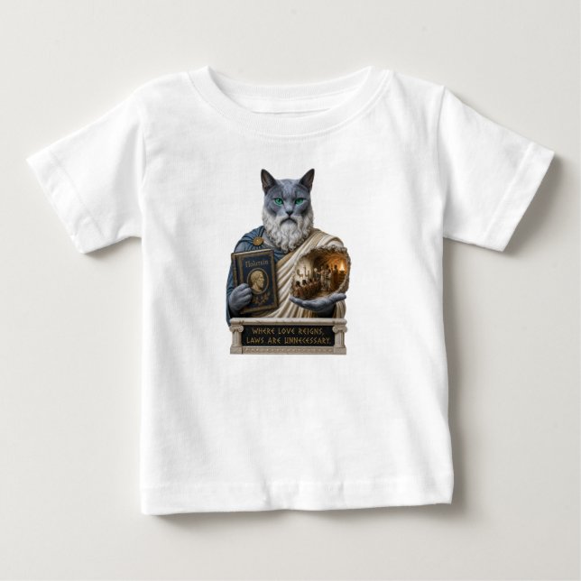 Camiseta Para Bebê Gato Azul Russo Plato (Frente)
