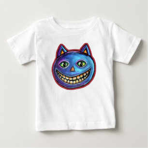 Camiseta Para Bebê Gato Azul Sorridente Vintage Halloweenies