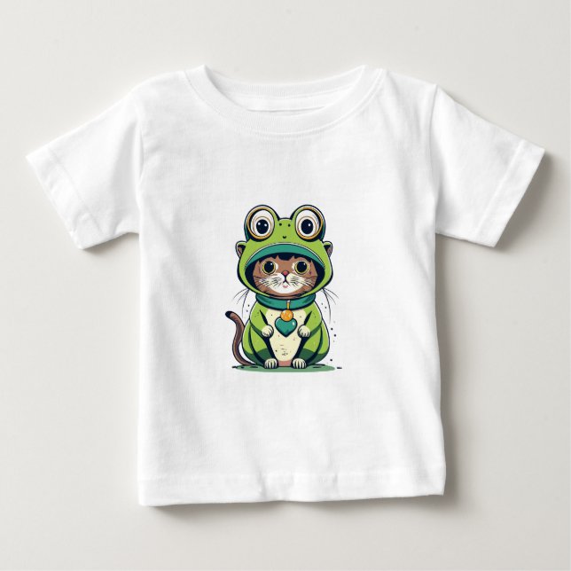 Camiseta Para Bebê Gato bebê bonito com chapéu Sapo (Frente)