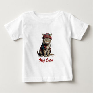 Camiseta Para Bebê gato bonitinho disfarçado escocês