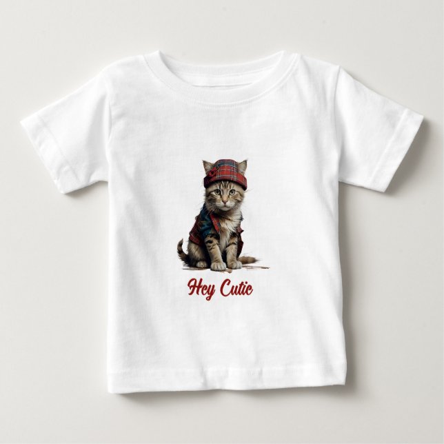 Camiseta Para Bebê gato bonitinho disfarçado escocês (Frente)