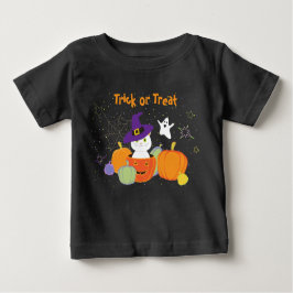 Camiseta Para Bebê Gato bonitinho do Halloween no Chapéu das Bruxas