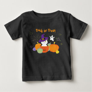 Camiseta Para Bebê Gato bonitinho do Halloween no Chapéu das Bruxas