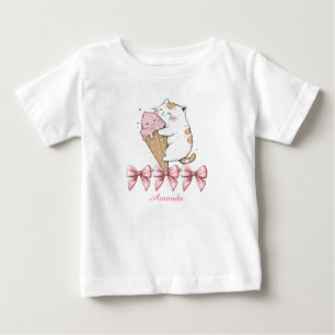 Camiseta Para Bebê Gato bonito com Sorvete e nome T-Shirt