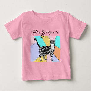 Camiseta Para Bebê Gato Bonito Primeiro Aniversário Gato Pastel Gato