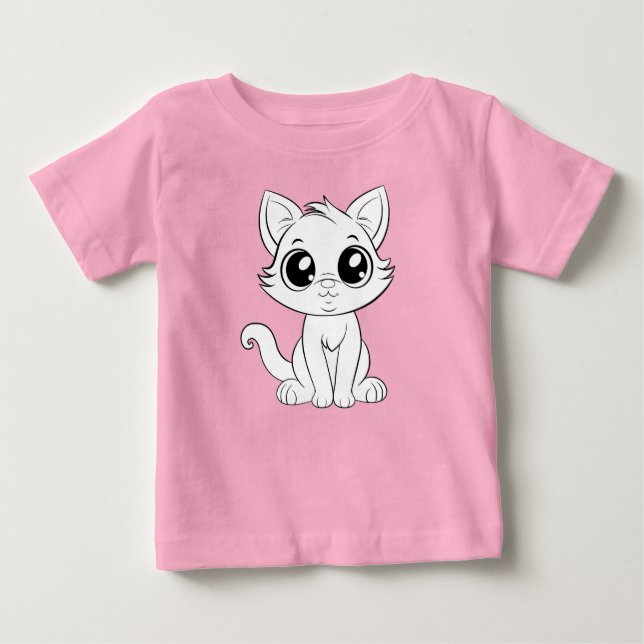 Camiseta Para Bebê Gato Branco Bonito Adorável (Frente)
