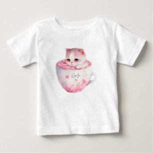 Camiseta Para Bebê Gato branco-rosado em uma taça de chá (3)