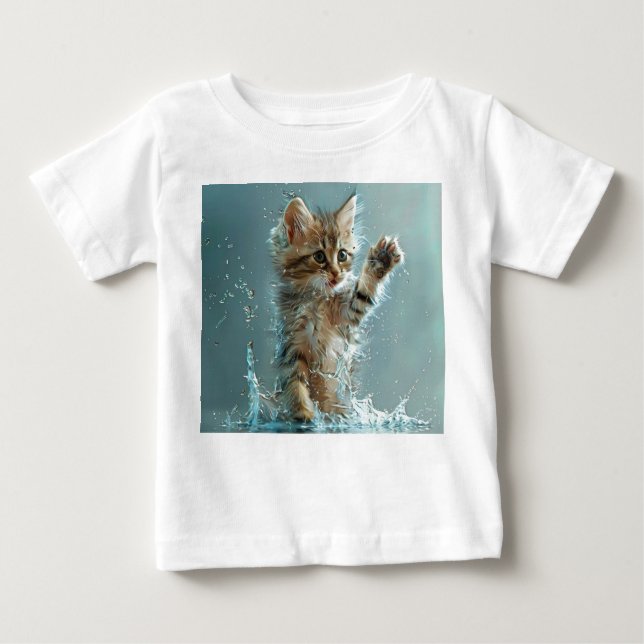 Camiseta Para Bebê gato brincando na água (Frente)