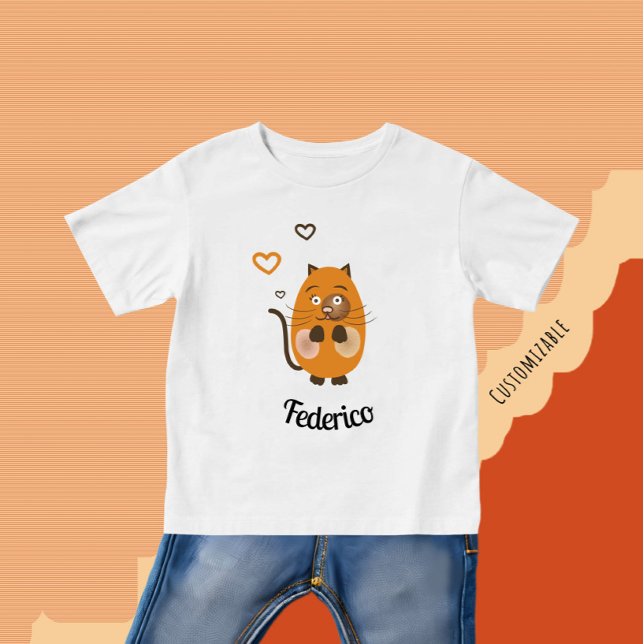 Camiseta Para Bebê Gato castanho-branco (Criador carregado)