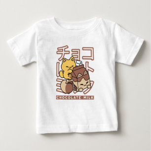 Camiseta Para Bebê Gato Cinto Trilho Chocolate Leite Cartonagem Kawai