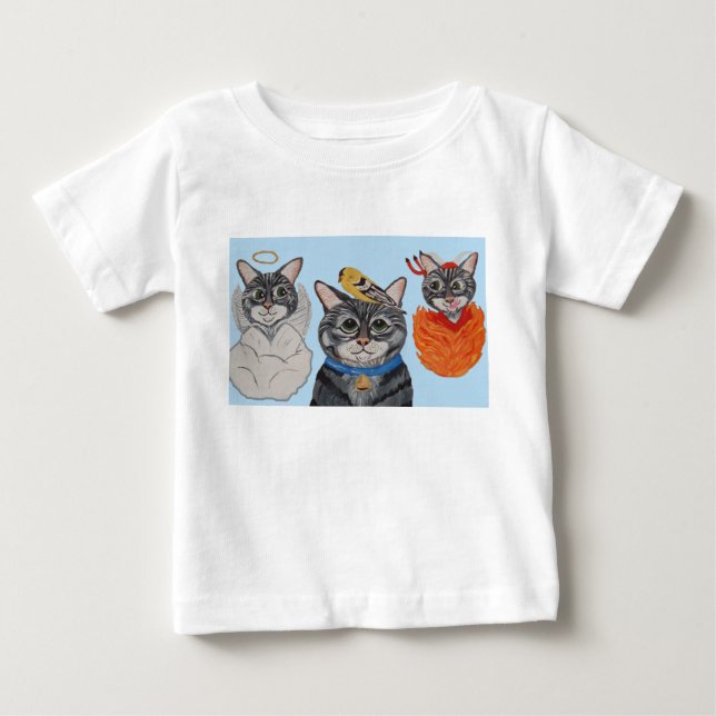Camiseta Para Bebê Gato com anjo e demônio (Frente)
