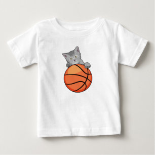 Camiseta Para Bebê Gato com basquete
