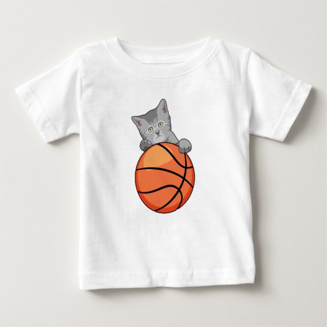 Camiseta Para Bebê Gato com basquete (Frente)