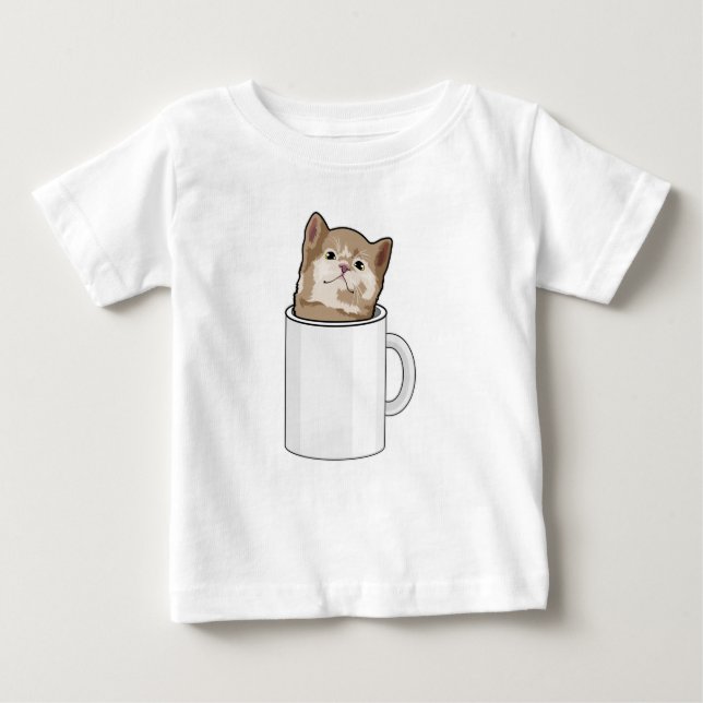 Camiseta Para Bebê Gato com caneca de café (Frente)