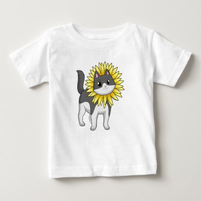 Camiseta Para Bebê Gato com girassol (Frente)