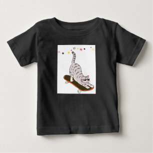 Camiseta Para Bebê Gato com o Skate