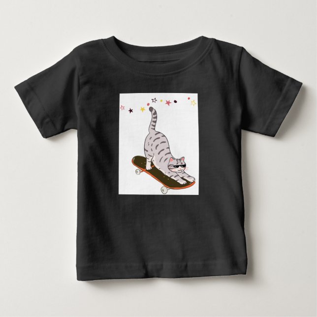 Camiseta Para Bebê Gato com o Skate (Frente)