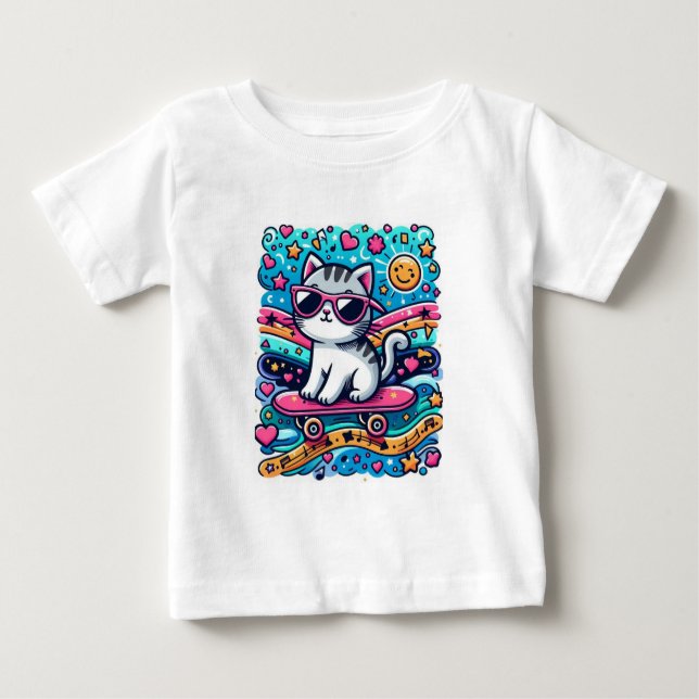 Camiseta Para Bebê Gato com Óculos (Frente)