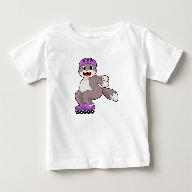 Camiseta Para Bebê Gato com patins de rolimã (Frente)