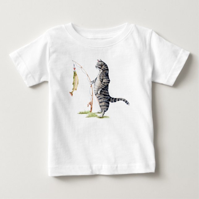 Camiseta Para Bebê Gato com Peixe (Frente)