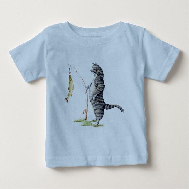 Camiseta Para Bebê Gato com Peixe (Frente)