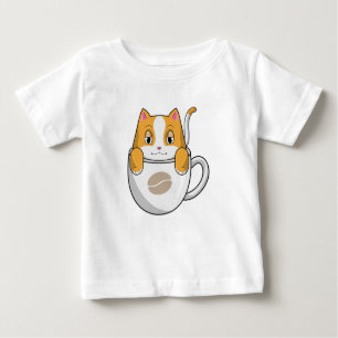 Camiseta Para Bebê Gato com Taça de Café