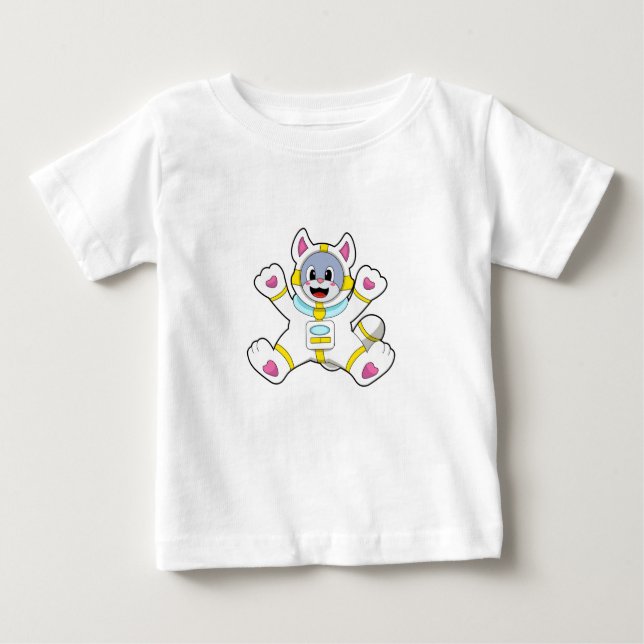 Camiseta Para Bebê Gato como astronauta na fantasia (Frente)