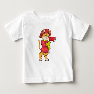 Camiseta Para Bebê Gato como Bombeiro com Ax