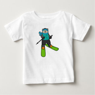 Camiseta Para Bebê Gato como esquiador com esqui