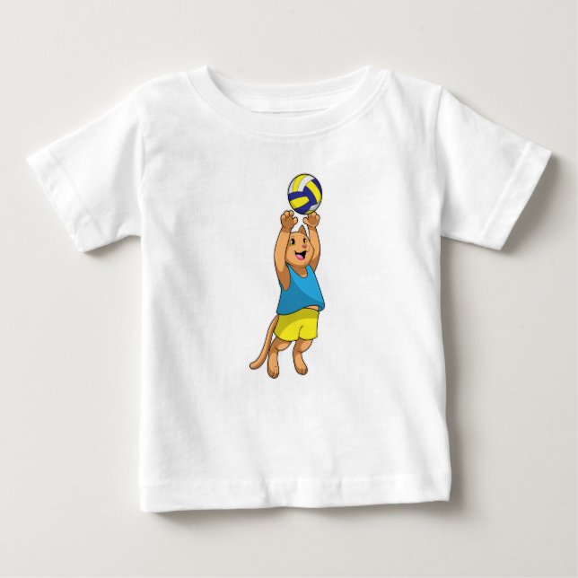 Camiseta Para Bebê Gato como jogador de voleibol (Frente)