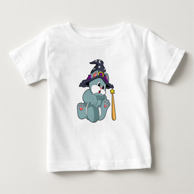 Camiseta Para Bebê Gato como Mágico com Wand & Hat Magic (Frente)