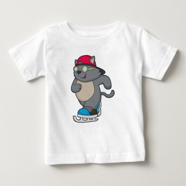 Camiseta Para Bebê Gato como Patinador de Gelo com skates de Gelo (Frente)