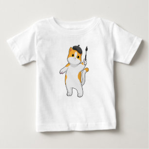 Camiseta Para Bebê Gato como Pintor com Pintor