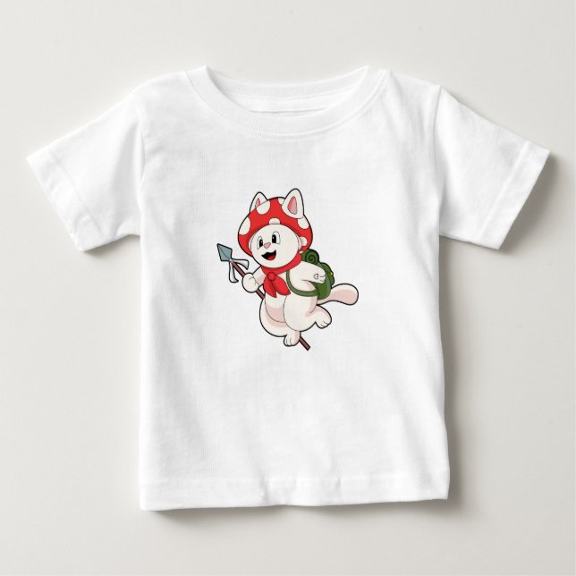 Camiseta Para Bebê Gato como Seletor de Cogumelo com Cogumelo (Frente)
