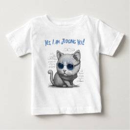 Camiseta Para Bebê Gato Crítico Julgando Você Texto Azul