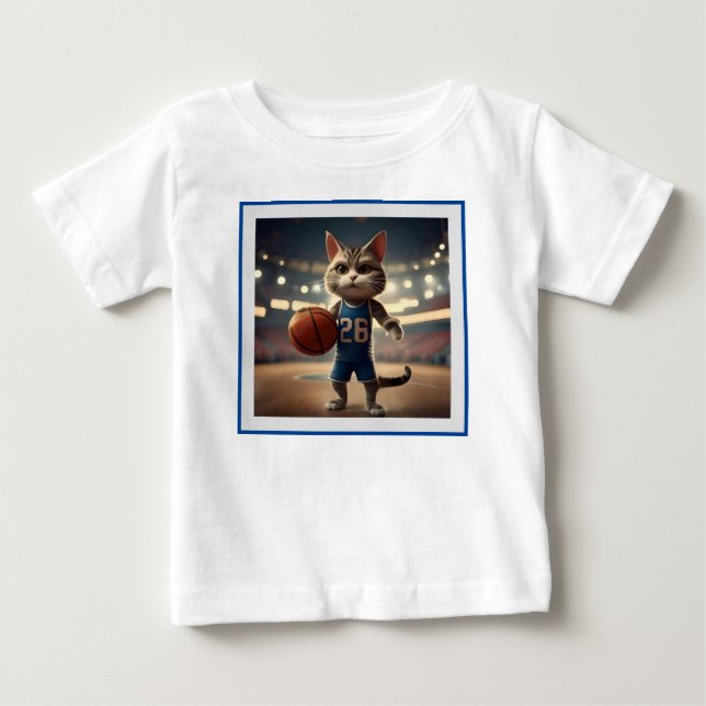 Camiseta Para Bebê Gato de basquete, (Frente)
