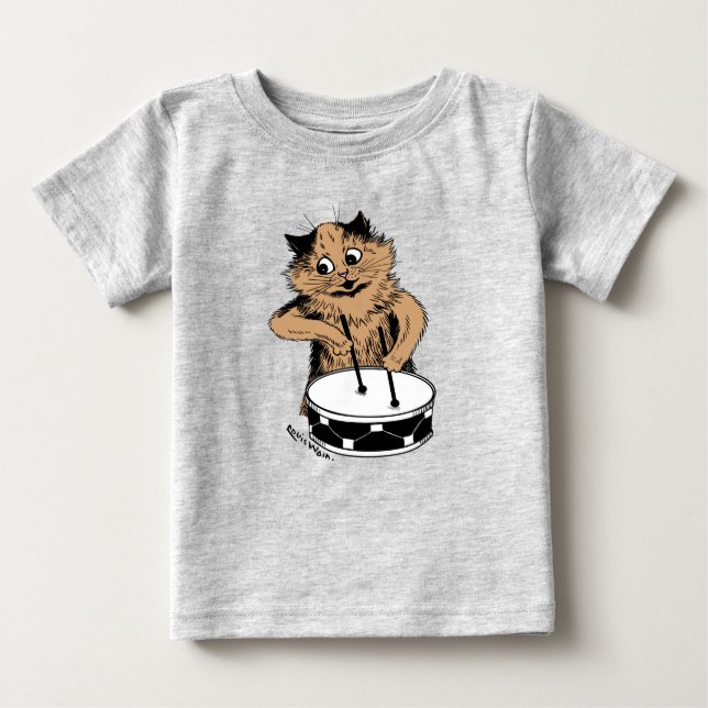 Camiseta Para Bebê Gato de baterista (Frente)