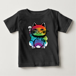 Camiseta Para Bebê Gato de Boa Sorte Japonês com Arco-Íris