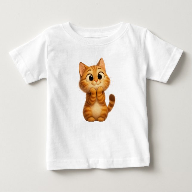 Camiseta Para Bebê Gato de Cartoon Gato Laranja, Gato de Tabby Laranj (Frente)