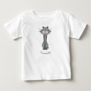 Camiseta Para Bebê Gato de Cinza