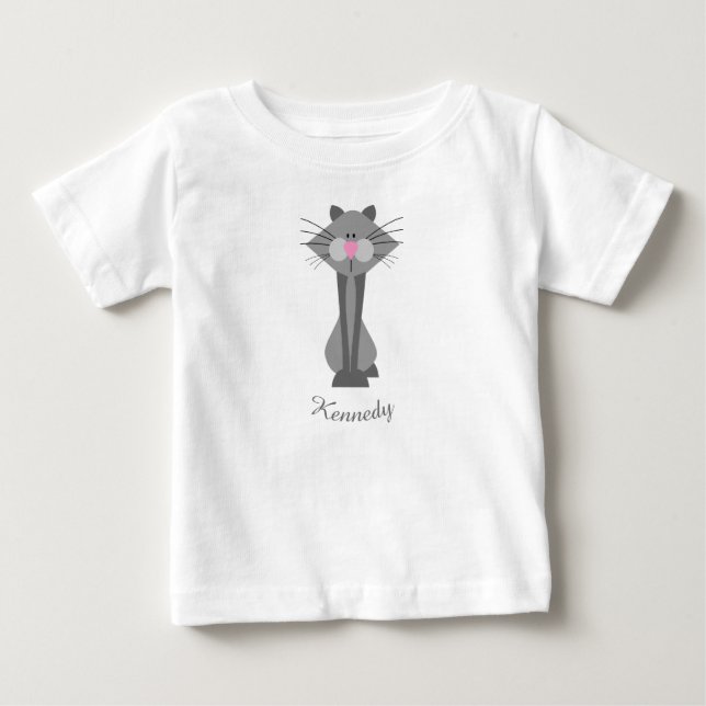 Camiseta Para Bebê Gato de Cinza (Frente)