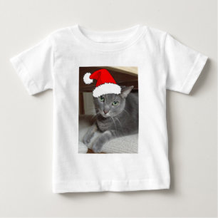 Camiseta Para Bebê Gato de Cinza Azul Russo Natal
