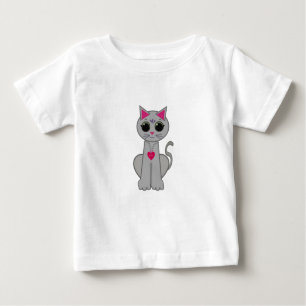 Camiseta Para Bebê Gato de Cinza Feliz e Engraçado