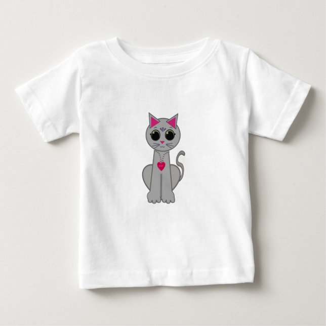Camiseta Para Bebê Gato de Cinza Feliz e Engraçado (Frente)