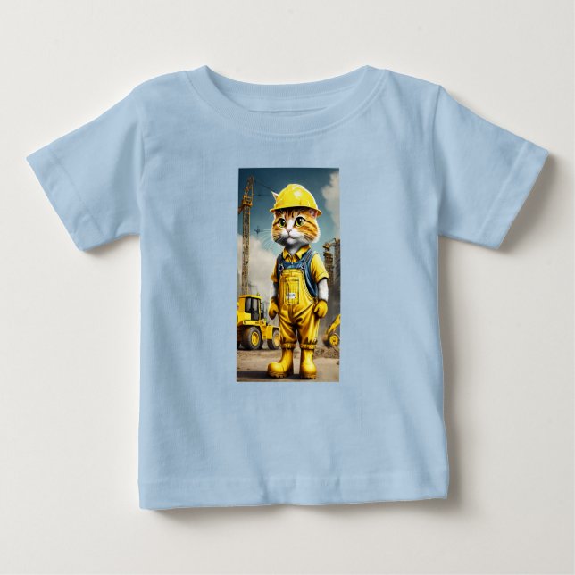Camiseta Para Bebê Gato de Construção em Camisa-T de Ação (Frente)