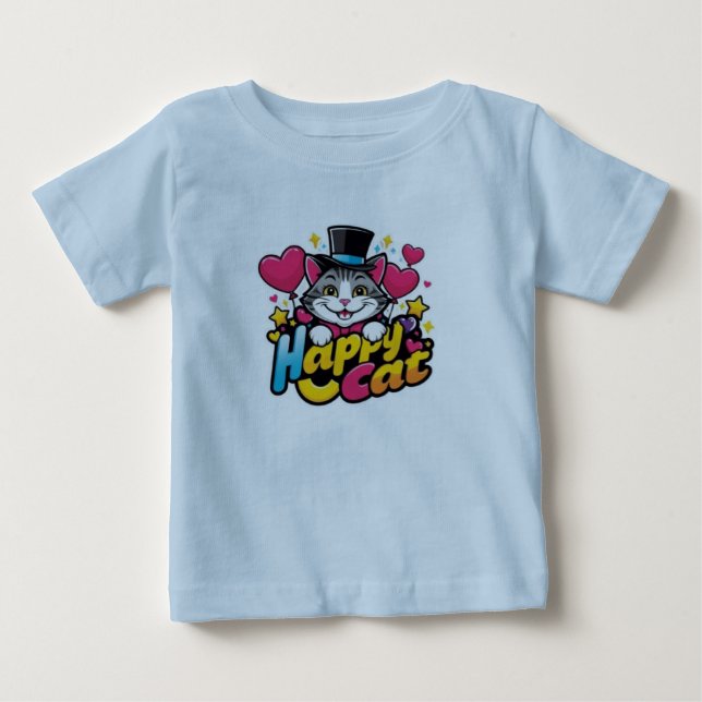 Camiseta Para Bebê gato de desenho animado. (Frente)
