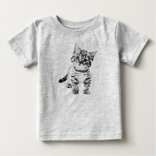 Camiseta Para Bebê Gato de gato bonito   caneta gráfica negra