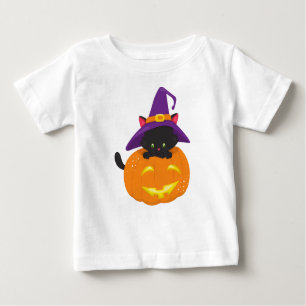 Camiseta Para Bebê Gato de Halloween, Gato Negro, Chapéu de Bruxa, Ab
